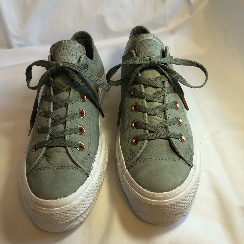 Converse women, platform, low top, sage green, leather sneaker